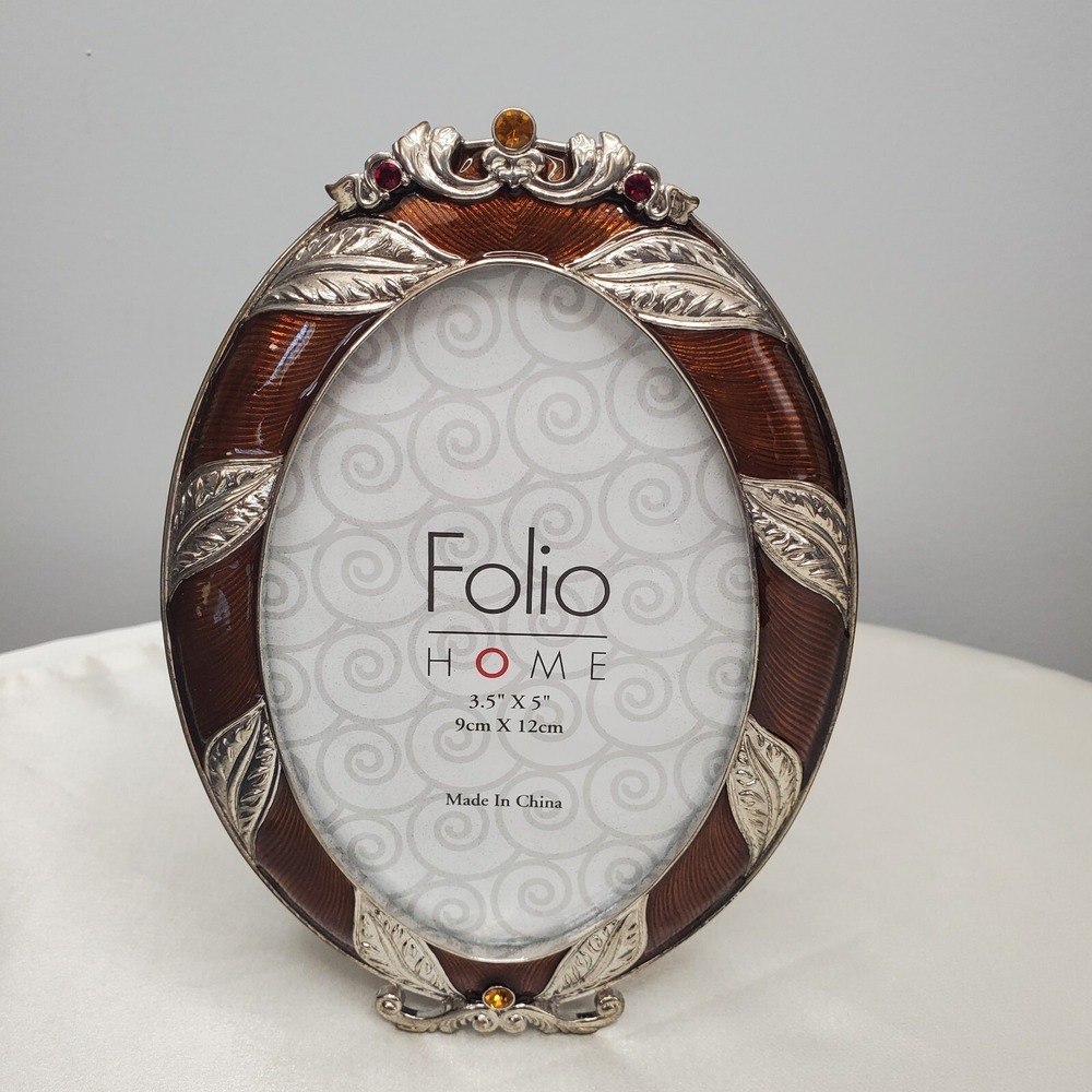 Folio Home Enamel‎ Austrian Crystal Oval Picture Frame New Open Box